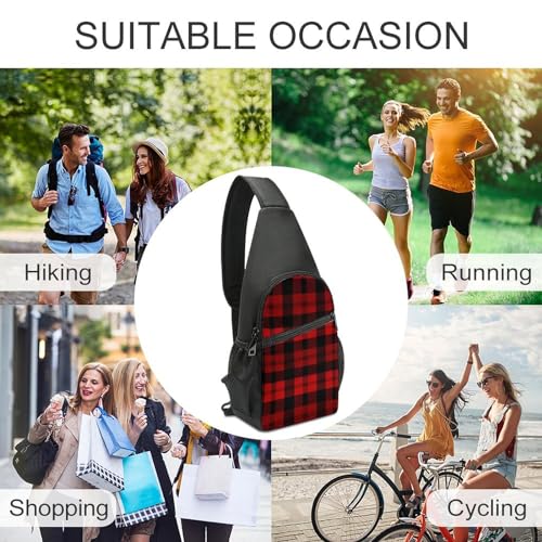 Bolso de hombro rojo y negro tipo sling para viaje y senderismo miniatura 6