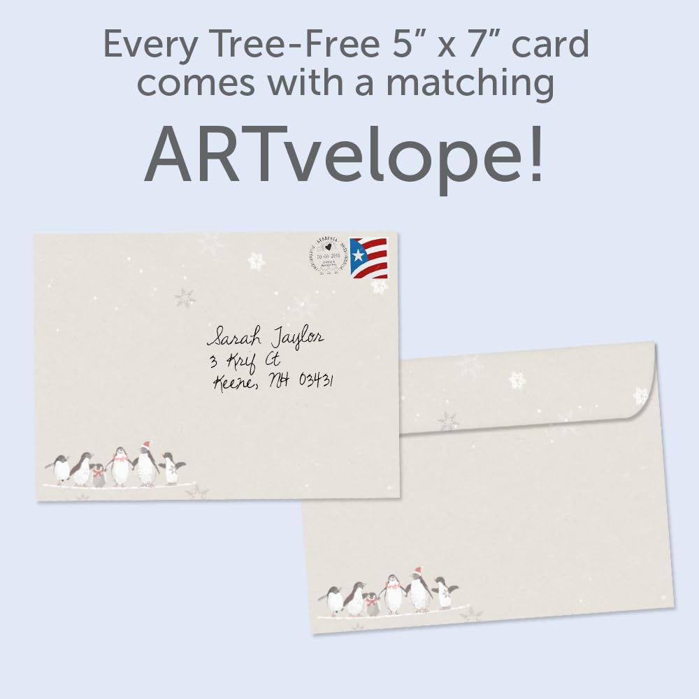 Tree-Free Greetings Holiday Greeting Cards, Penguin Merry Christmas, Vintage Brown Recycled Paper, Boxed Note Card Set - Image 3