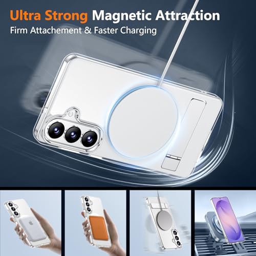 Image of SPIDERCASE Magnetic for Samsung Galaxy S26 Case, [3 Stand Ways][ Military Grade Drop Protection] with Invisible Stand Shockproof Slim Case for Samsung Galaxy S26 6.3 inch, Clear