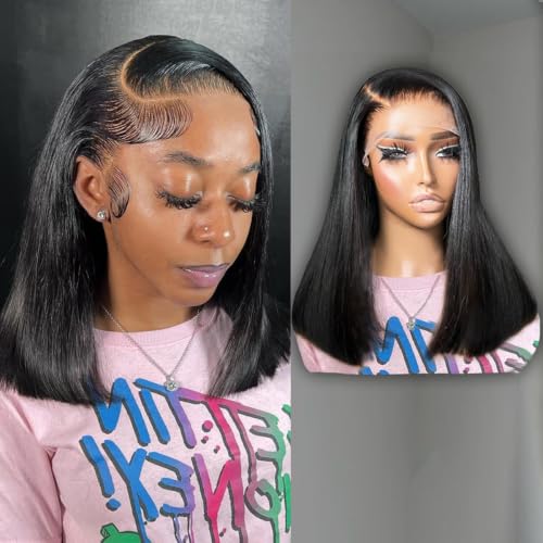 Caplina 12 Inch Straight Bob Wig Human Hair 13x6 Lace Front Wigs Human Hair Pre Plucked Straight HD Lace Frontal Short Bob Wig Glueless Wigs for Women 200 Density