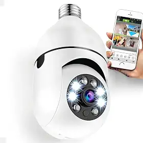 Câmera Segurança Lâmpada Ip Wifi 360° HD V720 Inteligente Resistente a água Giratória Visão Noturna Infravermelho Detecção de Movimentos HD 110v ou 220v Bivolt Camera Lampada Interno Externo Premium