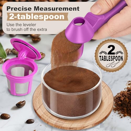 Image of Coffee Scoop & Funnel for Reusable K Cup Refillable Coffee Pods, Coffee Measuring Spoon 2 Tablespoon Capacity, Scoop with Funnel for Ground Coffee, Protein Powder, Tea (Purple, 2 Pack)