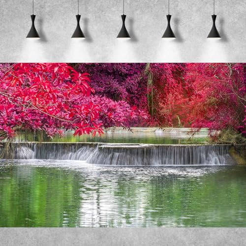 Image of Waterfall Rainforest Aquarium Background Natural Autumn Forest Landscape Terrarium Background Tranquil Lake Stream Autumn Leaves Fish Tank Background Falls Theme Aquarium Backdrop Vinyl 36x20in