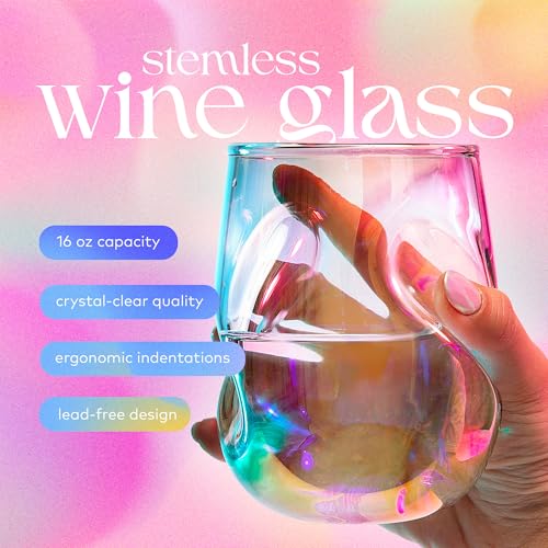 Dragon-Glassware-Stemless-Wine-Glasses-16-oz-Stemless-Wine-Glass-Set-with-Finger-Indentations-Set-of-2-Iridescent-Glassware-Aerates-Naturally Dragon Glassware Stemless Wine Glasses 16 oz Stemless Wine Glass Set with Finger Indentations Set of 2 Iridescent Glassware Aerates Naturally