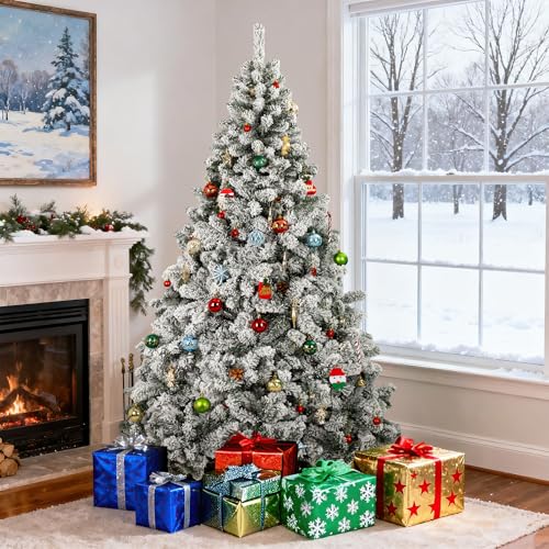 Sylritha 6FT Snow Flocked Artificial Christmas Tree with 800 Branch...