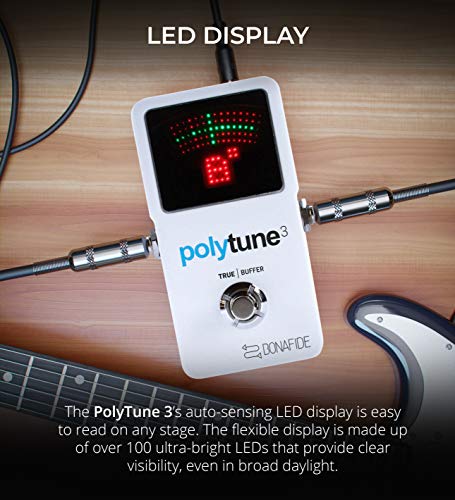TC Electronic PolyTune 3 Polyphonic Tuner Built-In Bonafide Buffer Bundle with Blucoil Slim 9V 670ma Power Supply AC Adapter, 2-Pack of Pedal Patch Cables, and 4-Pack of Celluloid Guitar Picks - Thumbnail 2