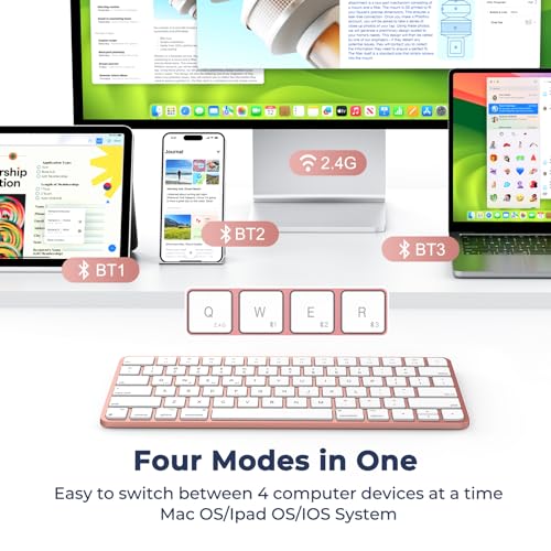 MEETION Wireless Keyboard for Mac, Slim Multi Device Bluetooth Rechargeable Low Profile Apple Layout Keyboard for iPad, iPhone, iMac, iOS, MacBook Air/Pro, Universal for Mac OS iPadOS, iOS RoseG - Image 3