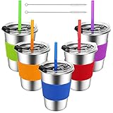 Kids Cups with Lids and Straws,12oz Spill Proof Kids Tumbler with Straw,Stainless Steel Unbreakable Toddler Drinking Cups with Lid,Leak Proof Toddler Sippy Cups with Lid for Kids and Adults