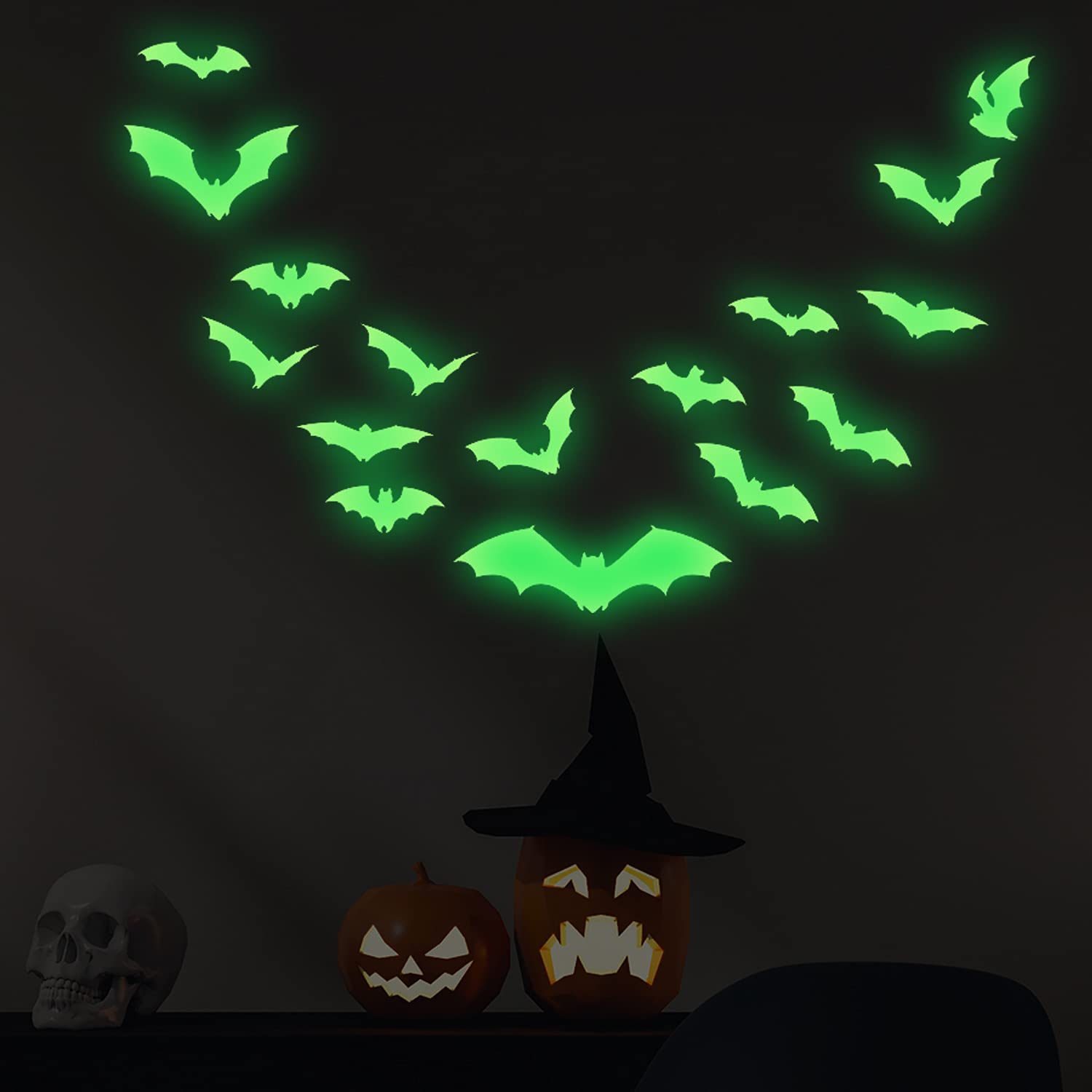 LMSHOWOWO Halloween Décoration, 10 Pièces Chauve Souris Lumineuse