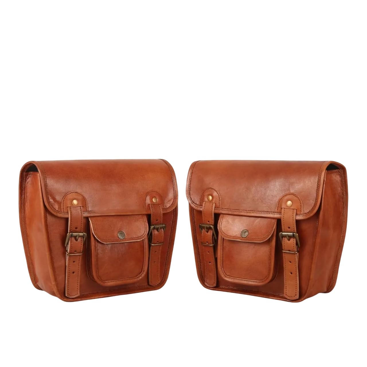 American Blue Set di 2 Borse da Moto in Vera Pelle, da Sella e Bicicletta, a Forchetta Vintage, per gli Amanti della Bicicletta (Brown Set)