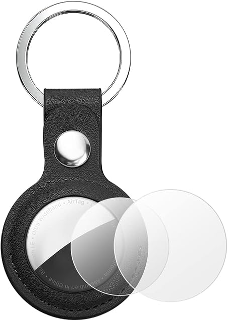 AXFEE AirTag Etui ochronne, skórzane etui ochronne kompatybilne z AirTags, skórzany brelok do AirTag, Mini Apple AirTags, skórzane etui na klucze, czarne