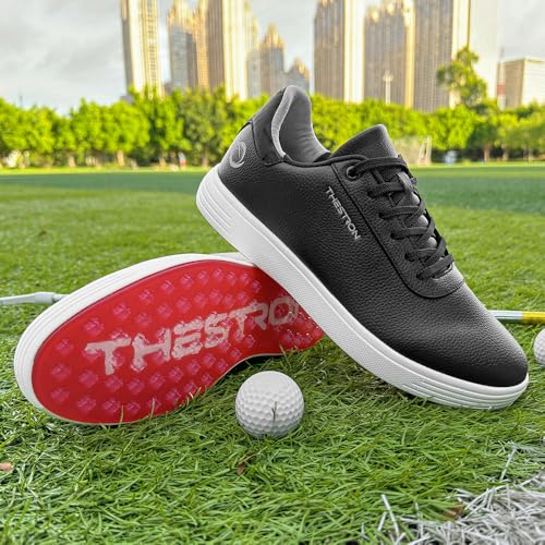 THESTRON Women Golf Shoes - Comfortable Spikeless Non Slip Outdoor Golf Sport Sneakers, Black, Size 8.5 angle 3