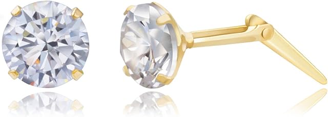 9ct yellow gold 5mm white cubic zirconia cz Andralok stud earrings / gift box