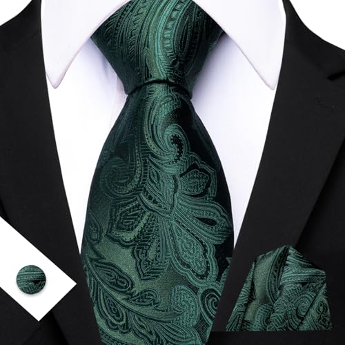 Image of Barry.Wang Men Tie Set Paisley Silk Necktie Pocket Square Cufflinks Formal Wedding Business Party