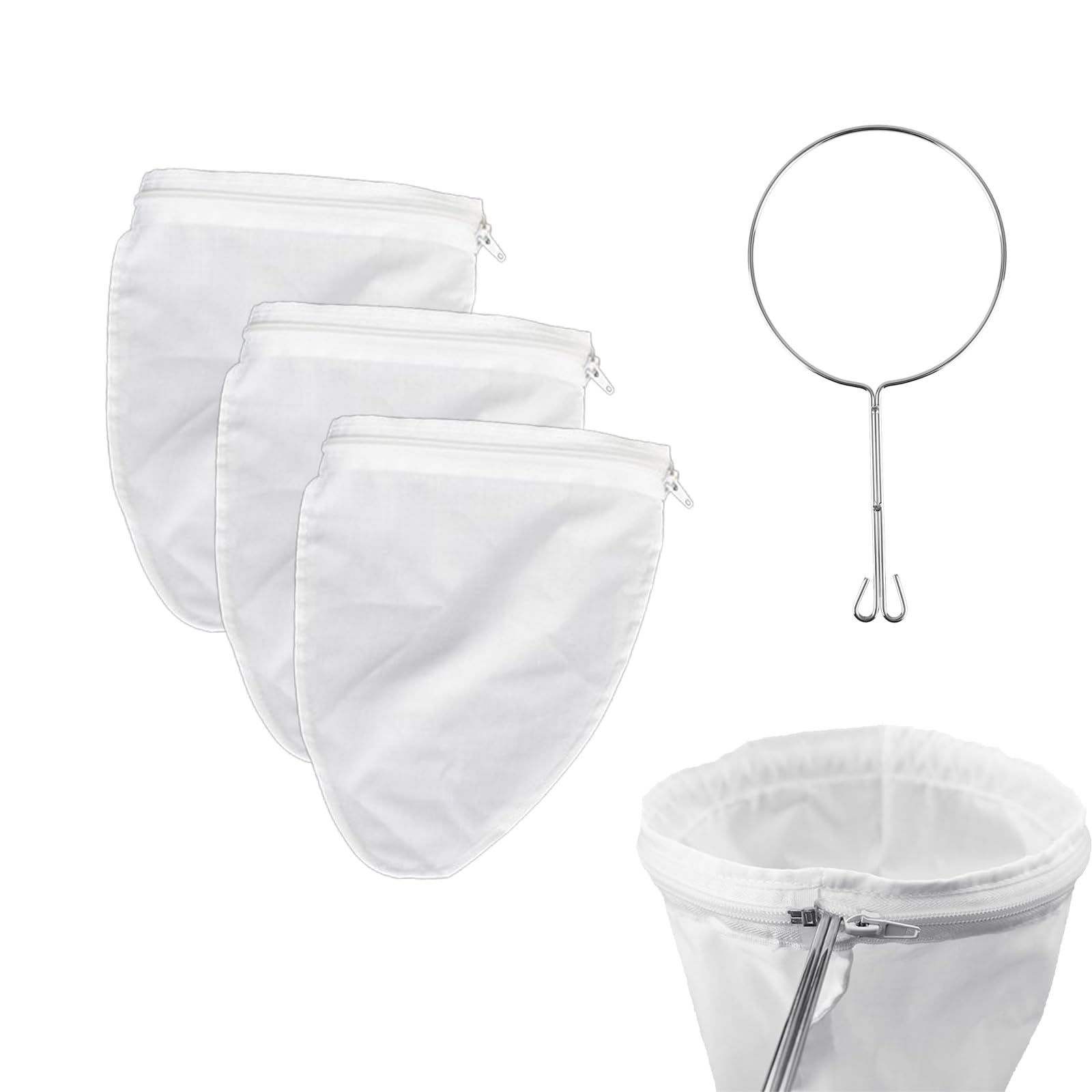 – 3PCS Reusable Mesh Filter Bags with 1PCS Stainless Steel Handle Frame - Suitable for Nut Milk, Coffee, Butter, and More - Easy to Use and Clean - Enhance Your Culinary Experience Today!