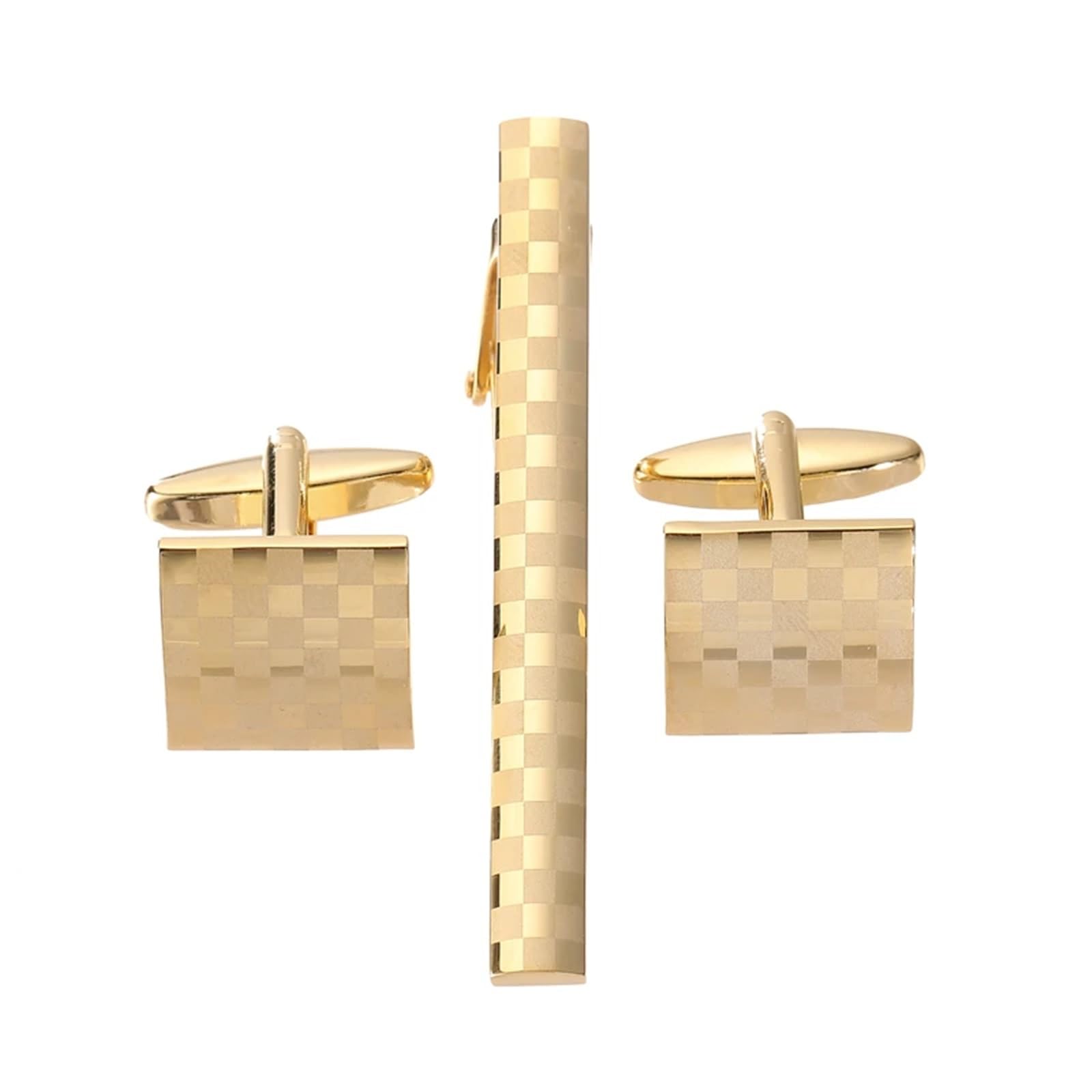 Set Di Gemelli E Fermacravatta Set di gemelli con fermacravatta a griglia quadrata in rame, accessori for abbigliamento da sposa uomo Per Camicie Da Lavoro