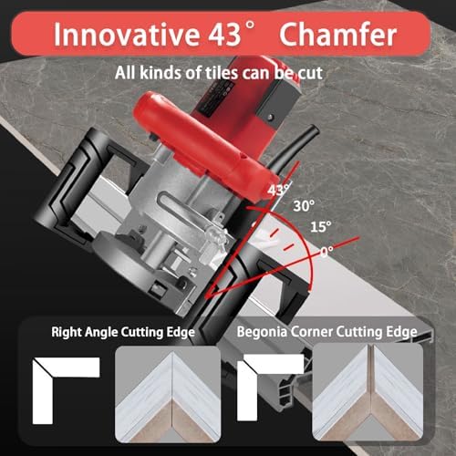 Electric Tile Bevel Cutter 1200W - Professional 43° Beveling Tool with Dust Collection, 2 Diamond Blades & Water Pump for Ceramic/Porcelain Tiles-A