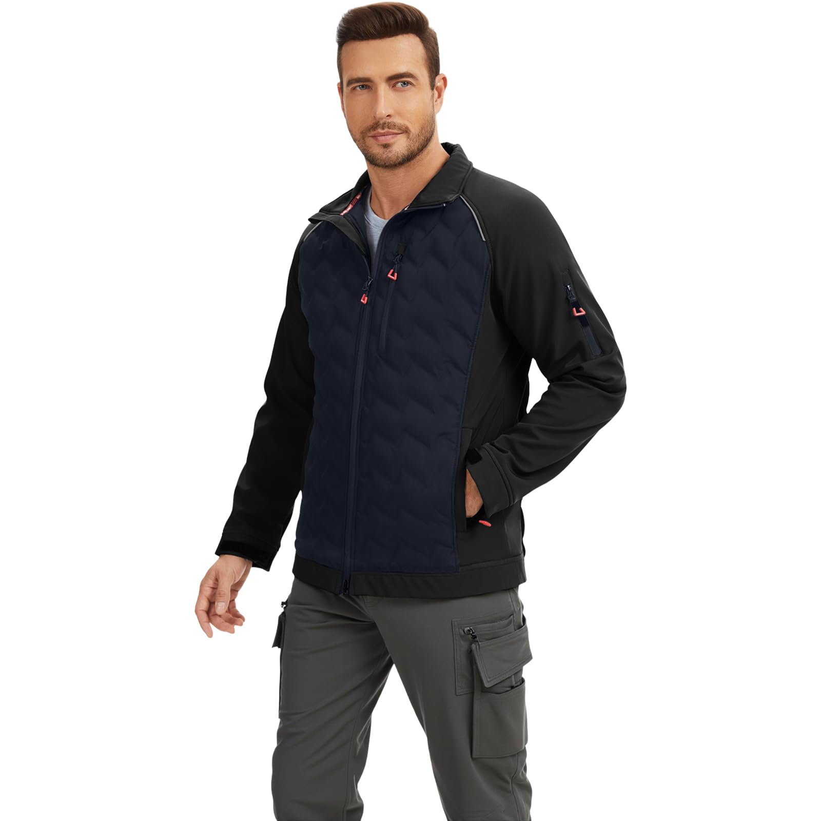 WORK IDEA Hybrid Wasserdichte Thermal Insulation Running Herrenjacke für Outdoor und Laufen mit Kontrastfarben