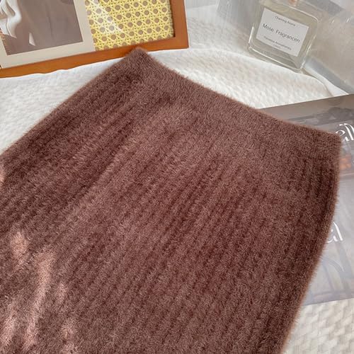 Women Knitted Long Skirt Solid Color Fitted Stretch Slit Skirt Strapless Bodycon Maxi Skirt Winter Warm Skirt3