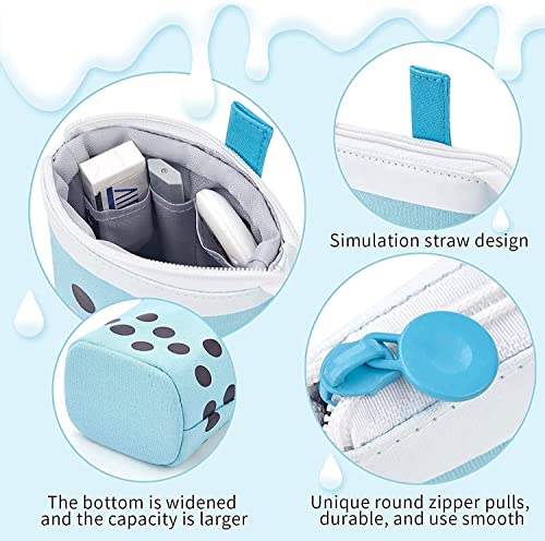 Image of Polyester Standing Case Cute Pencil Pouch For Girls - Korean Boba Pop Up Stationery Makeup Cosmetic Organizer Box | Pen Pencil Pouches | Stationary for Boys Kids Women School Students(Blue)