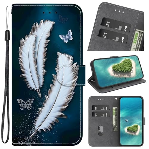 Étui Samsung Galaxy A05S 4G avec motif plume de papillon blanche portefeuille en cuir à rabat