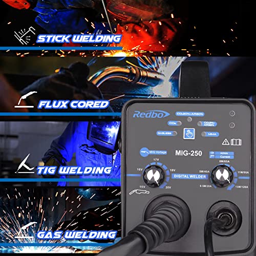 Redbo Mig-250 Gas/Gasless/Lift Tig/Arc 4 In 1 Multiprocess 130Amp Mig Welder,110V Household Small Pure Copper Arc Mma Stick Welder,Automatic Wire Feeding Mig Welding Machine #TOP1