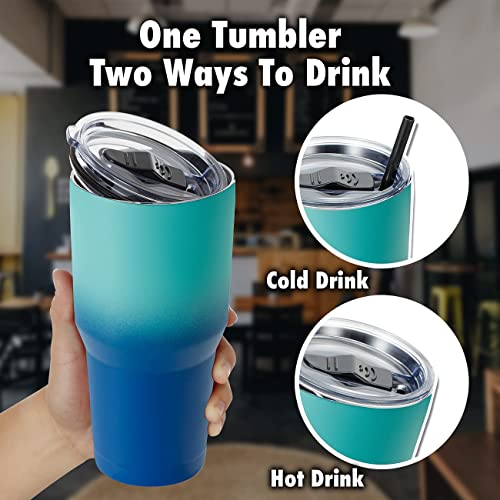 ALOUFEA 30oz Stainless Steel Ombre Tumbler, Insulated Coffee Tumbler Cup with Lid and Straw, Double Walled Travel Coffee Mug for Hot & Cold Drinks (Secret Ocean, 1 Pack)