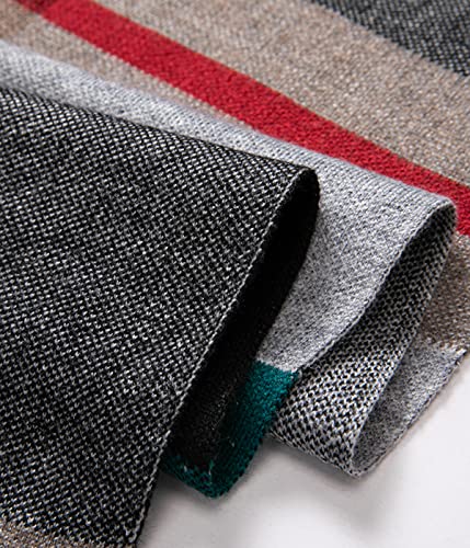 Villand Australian Merino Wool Tartan Knitted Scarf For Men, Plaid Winter Warm Thick Soft Neckwear With Gift Box, 12"W X 70"L (Gray Teal Tartan) #TOP2