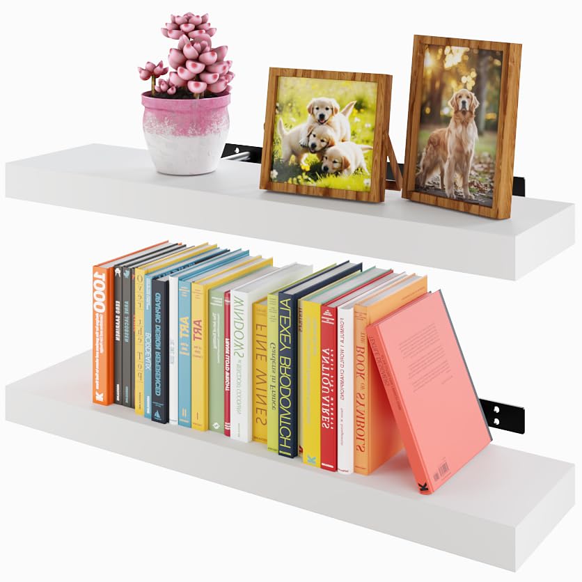 QEEIG Zwevende planken voor muur 23,6 inch lang - wandgemonteerde plank badkamer keuken woonkamer slaapkamer boerderij woondecoratie display boekenplank groot 23,6 x 9,3 inch set van 2, rustiek bruin