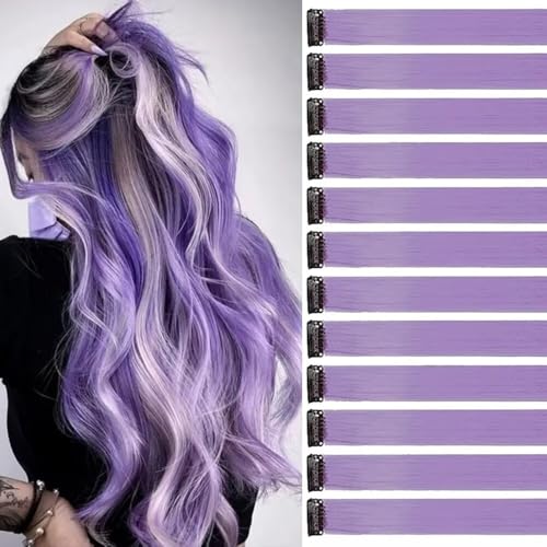 12 peças de extensão per capelli com clipe, 22 pollici di extension per capelli umani, extension per capelli lisci lunghi, clip in accessori per capelli per ragazze (roxo claro)