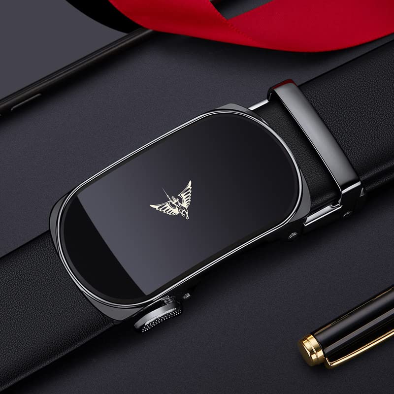Image of Mens Leather Ratchet Dress Belt for men Automatic Buckle with Gift Box