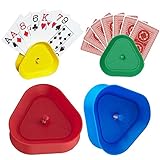 Kinder Kartenspiel Halter, 4 Stück Freisprech Kartenständer, Dreieckiger Spielkartenhalter, Kartenspiel Halter, Kunststoff Kartenspiele Kartenhalter, Spielkarten Halter für Senioren Kinder Erwachsene