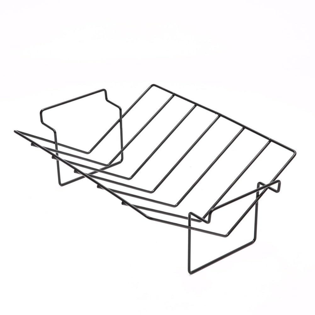 Rejilla de hierro en forma de V para horno y parrilla al aire libre, diseño de barco semicircular para costillas de pollo y pavo, estante negro antiadherente con flujo de aire mejorado, 36