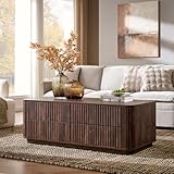 JXQTLINGMU 51' Fluted Coffee Table with Storage, Large Modern Coffee Table with 4 Drawers, Rectangle Wood Center Table for Living Room (Dark Walnut)