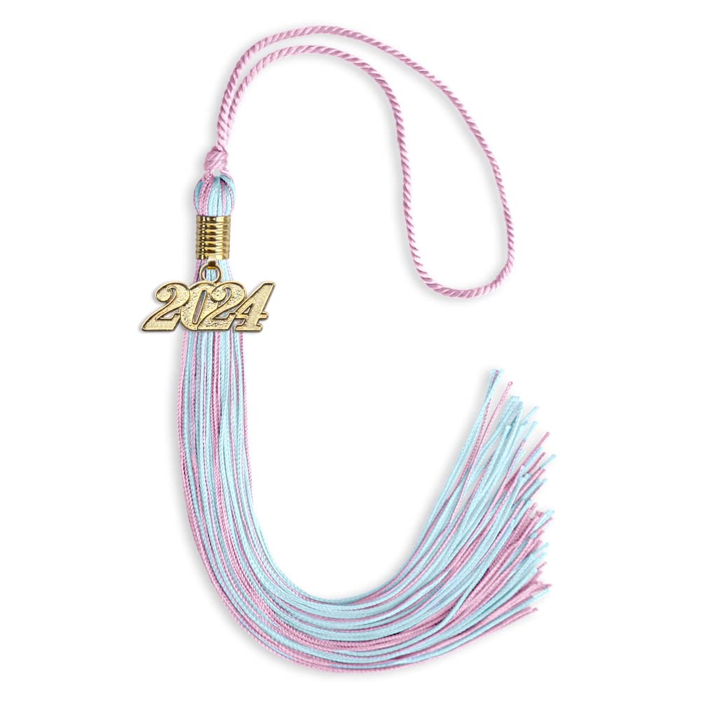 Endea Graduation Mixed Double Color Tassel with Gold Date Drop (Pink/Light Blue, 2024)