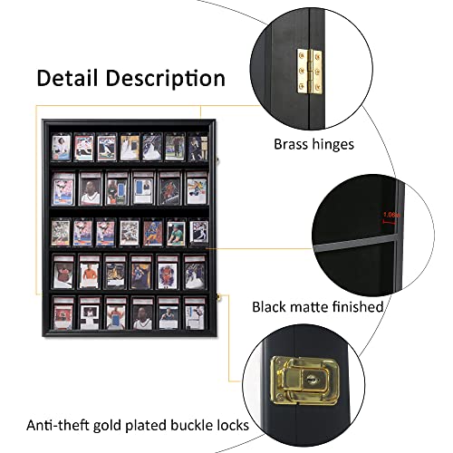 Image of KCRasan 35 Graded Sports Card Display Frame -Baseball Card Display Case Lockable - Trading Card Collector Wall Display Holder for Basketball Football Hockey Cards, UV Protection Acrylic(Black)