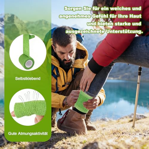 Selbstklebender Verband, 12 Rollen 7.5cm x 4m Selbsthaftende Bandage für Erste Hilfe Fixierbinde, Kohäsiver Verband, Selbsthaftende Elastische Haftbandage für Handgelenk Knöchel Sportler Vet Wrap