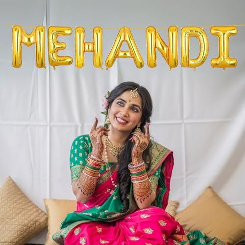 Image of Mehandi Banner Gold for Wedding Home Boys Girls Men Women Foil Balloon Decoration Decor Celebration Golden
