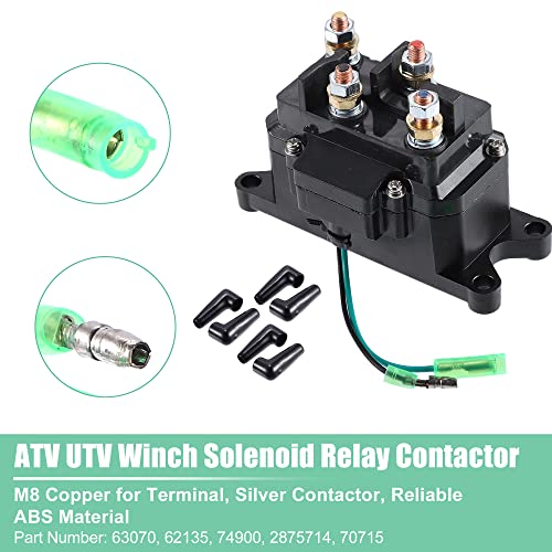 X Autohaux 12V 250A Winch Solenoid Relay Contactor Winch Rocker Thumb Switch Combo Atv 1500-5000Lbs For Polaris For Honda For Warn Silver Contactor Solenoid With 6 Insulated Caps 63070 62135 #TOP2