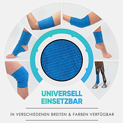 Health Press Selbstklebender Verband – 12 Bandagen Rollen (10cm x 4,5m) – Pflaster Rolle Verbandsmaterial – Elastische Bandage – Haftbandage selbstklebend (Blau, 12 Rollen)