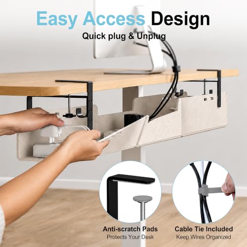 Image of No-Drill Under Standing Desk Cable Management,31.5 inch L,Beige