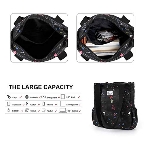 Image of KAMO Floral Tote Bag - Waterproof Lightweight Handbags Travel Shoulder Bag for Hiking Yoga Gym Swimming Travel Beach