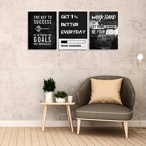 Inspirational Wall Art Canvas Hustle Poster Success Goal Artwork Entrepreneur Quote Painting Motivational Office Wall Decor Art For Bedroom Living Room Home Decoration Framed 12Inch X16Inch X3Pieces #TOP1