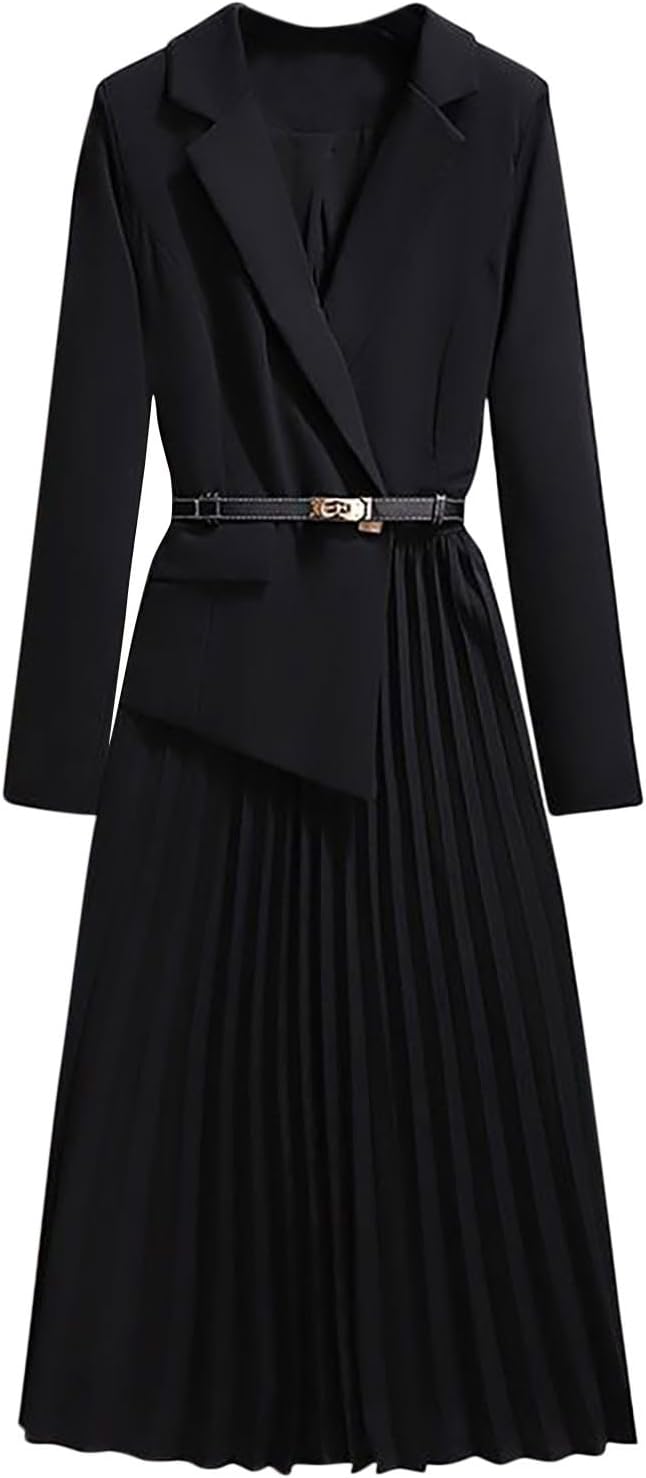 Women's Blazer Dress Notched Lapel Collar Teacher Office Work Jackets Wedding Guest Cocktail Dresses with Belt