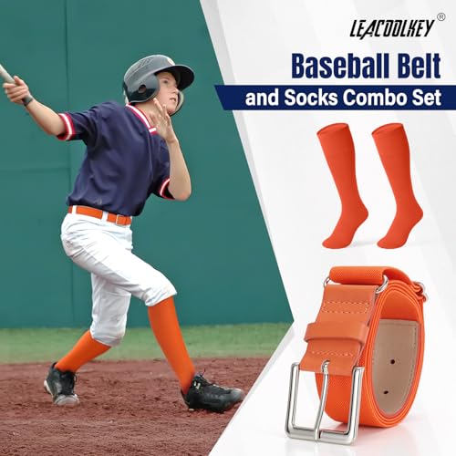 Image of LEACOOLKEY Baseball Belt and Socks Combo Set Adjustable Softball Socks and Elastic Belt for Youth and Adult