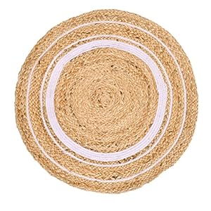 Round Shape Braided Rug Floor Rug mat Cotton Home Decor Rug Circular Meditation mat Yoga mat Jute Rug Solid Area Rugs (2 feet, White)