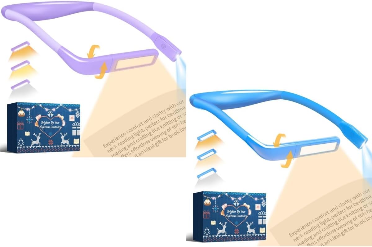 Book Reading Light for Bed, Dual-Lamp Booklight with Wide Floodlight for Eye-Caring Reading in Bed, Book Accessories Christmas Gifts for Book Lovers, Knitters & Crafters, Knitting Accessories