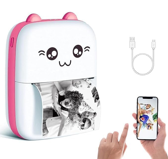 Mini Bluetooth Thermal Printer, Portable Label Printer Inkfree Printer for Android & iOS System, Black on White Thermal Printer with Roll of Print Paper, Stickers, (Style 1)-image-28