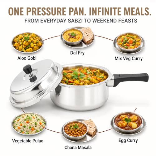 Image of SOLARA Triply Outer Lid Pressure Pan 3 Litre | 3-Ply Stainless Steel | Induction & Gas Compatible | Uniform Heat Distribution | ISI Certified | Silver