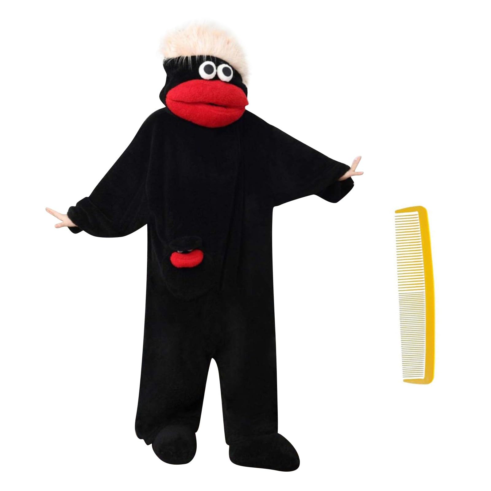 Funny Monster Onesie Silly Big Mouth Onesie Halloween Costumes Soft Cozy Fancy Dress Outfit Hooded One-Piece Pajamas Long Sleeves Loungewear for Adults (02-3-Black, XL)
